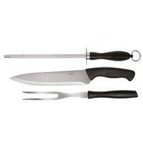 Conjunto do Assador 03 Peças Faca Garfo Chaira Inox - MOR Conjunto do Assador 03 Peças Faca Garfo Chaira Inox - MOR