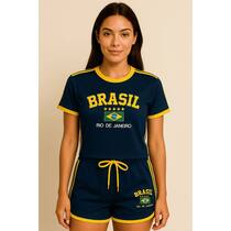 Conjunto Do Brasil Bordada Camisa + Short Feminino Conjunto Do Brasil Bordada Camisa + Short Feminino