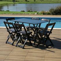 Conjunto Dobrável 120x70 com 6 Cadeiras Preto - Móveis Britz Conjunto Dobrável 120x70 com 6 Cadeiras Preto - Móveis Britz