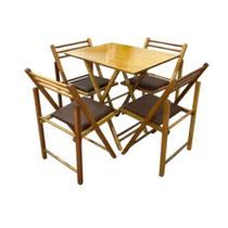 Conjunto Dobrável com Mesa de Madeira e 4 Cadeiras Estofadas