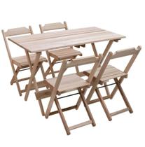 Conjunto dobrável de mesa 120x70 com 1 mesa e 4 cadeiras em madeira eucalipto sem pintura