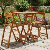Conjunto Dobrável de Mesa Bistrô e 2 Cadeiras Verniz