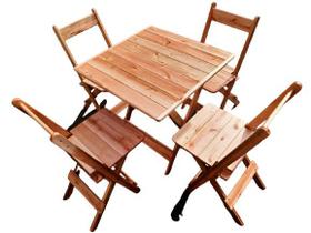Conjunto Dobrável de Mesa com 4 Cadeiras - Envernizado