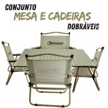 Conjunto Dobrável Mesa Alumínio Tampo Camping 04 Cadeiras Nakasaki
