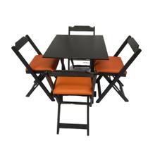 Conjunto Dobrável Preto 70x70 com 4 Cadeiras Estofada