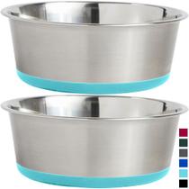 Conjunto Dog Bowls Gorilla Grip de 2, aço inoxidável turquesa de 1,9 L