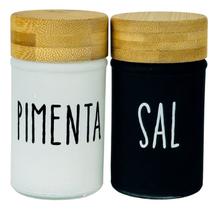 Conjunto Doha Saleiro e Pimenteiro 2 Peças com Tampa de Bambu em Vidro Conjunto Doha Saleiro e Pimenteiro 2 Peças com Tampa de Bambu em Vidro