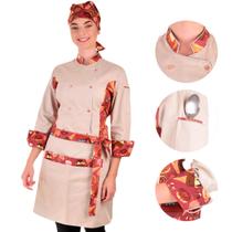 Conjunto Dólmã Avental e Bandana Chef Feminino Mirella - Estilo Chef