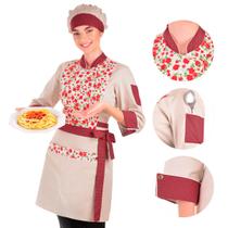 Conjunto Dólmã Avental e Touca Chef Feminino Antonella - Estilo Chef - Wp Confecções