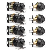 Conjunto Door Knob Deadbolt Brotima, pacote com 4 unidades, preto fosco, com chave semelhante Conjunto Door Knob Deadbolt Brotima, pacote com 4 unidades, preto fosco, com chave semelhante