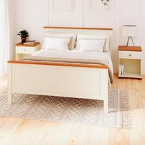 Conjunto Dormitório 1 Cama Queen 2 Mesas de Cabeceira Ananda CabeCasa MadeiraOriginals Bege/Imbuia/Offwhite Conjunto Dormitório 1 Cama Queen 2 Mesas de Cabeceira Ananda CabeCasa MadeiraOriginals Bege/Imbuia/Offwhite