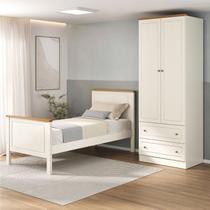 Conjunto Dormitório 1 Cama Solteiro 1 Guarda-Roupa 2 Portas Ananda CabeCasa MadeiraOriginals