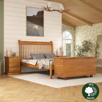Conjunto Dormitório Cama Napoli 140 + 2 Mesa de Cabeceira Slin + Baú de Peseira 1,40 Marrom/Mogno Mel