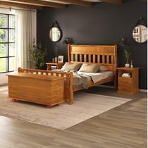 Conjunto Dormitório Casal com Cama, 2 Mesas de Cabeceira Slim e Baú de Peseira 140cm Nathalia Marrom/Mogno Mel