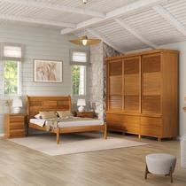 Conjunto Dormitório Guarda-Roupa, Cama Queen Veneziana e 2 Mesas de Cabeceira Dubai Marrom/Mogno Mel