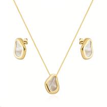 Conjunto Dourado Formato Orgânico Madrepérola Conjunto Dourado Formato Orgânico Madrepérola