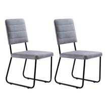 Conjunto Duas Cadeiras de Jantar Barcelona Veludo Cinza Base Aço Preto- OOCA Móveis Conjunto Duas Cadeiras de Jantar Barcelona Veludo Cinza Base Aço Preto- OOCA Móveis