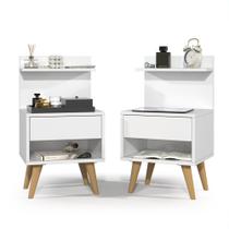 Conjunto Duas Mesas de Cabeceira Compacta Mesinhas Modernas com Gaveta Nicho Sleep