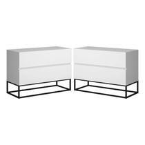Conjunto Duas Mesas De Cabeceira Eros 60cm Pés Preto 2 Gavetas Fosco Quarto COR:BRANCO Conjunto Duas Mesas De Cabeceira Eros 60cm Pés Preto 2 Gavetas Fosco Quarto COR:BRANCO