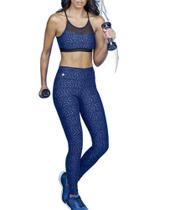 Conjunto Duas Peças Fitness Oncinha DeMillus Top 63123 + Calça Legging 123 Elastano Preto Tamanho P