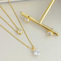 Conjunto Duplo de Zircônia Folheado a Ouro 18k 100300 Conjunto Duplo de Zircônia Folheado a Ouro 18k 100300