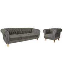 Conjunto Duque Sofa Chesterfield 2.30 + 1 Poltrona Suede Cinza Chumbo Sala Recepcao Barbearia Conjunto Duque Sofa Chesterfield 2.30 + 1 Poltrona Suede Cinza Chumbo Sala Recepcao Barbearia