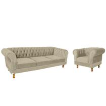 Conjunto Duque Sofa Chesterfield 2.30 + 1 Poltrona Suede Nude Sala Recepcao Barbearia