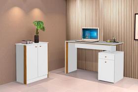 Conjunto e 1 Mesa Escrivaninha e 1 Armário Balcão Office Escritório Branco com Nature - Rede Móveis