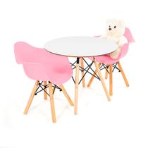 Conjunto Eames Infantil Branco e 2 cadeiras Braço Rosa