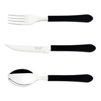 Conjunto Econômico 150 Talheres Pretos Inox Restaurante Tramontina Leme Garfo Faca e Colher