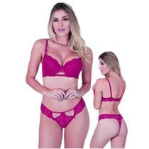 Conjunto Eduarda de Renda Com Bojo Calcinha Fio Duplo