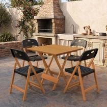 Conjunto Elegance 4 Lugares Mesa Dobrável Tampo MDF Cadeiras Polipropileno Preto Mega Madeira