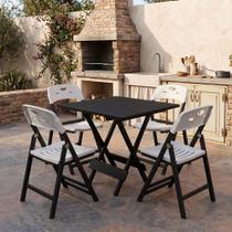 Conjunto Elegance 4 Lugares Mesa Dobrável Tampo Ripas Cadeiras Preto 70CM Mega Madeira Conjunto Elegance 4 Lugares Mesa Dobrável Tampo Ripas Cadeiras Preto 70CM Mega Madeira