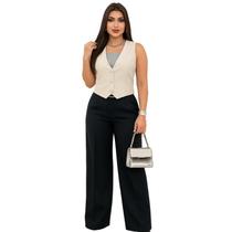 Conjunto elegance Calça de alfaiataria + colete + cropped canelado premium Conjunto elegance Calça de alfaiataria + colete + cropped canelado premium