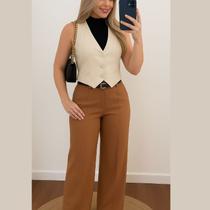 Conjunto elegance Calça de alfaiataria + colete + cropped canelado premium