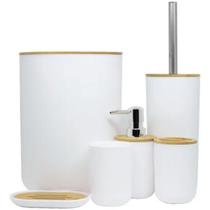 Conjunto Elegante Banheiro 6 Itens Em Preto E Bamboo Ideal