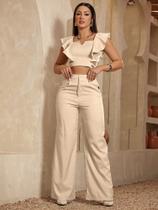 Conjunto Elegante Calça Pantalona E Cropped Emporio Pit Bull-85006