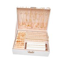 Conjunto Elegante De 40 Anéis Geométricos De Pérola E Colar De Zircônia Em Camadas Para Presentes