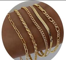 Conjunto Elegante de 5 Pulseiras Banhadas a Ouro 18k