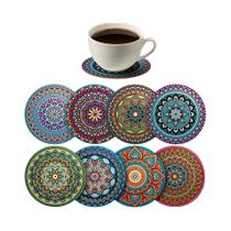 Conjunto Elegante De 8 Porta-Copos De Madeira Mandala Para Bar, Escritório, Casa, Festas E Todas as