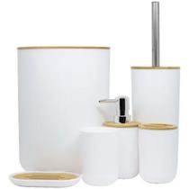 Conjunto Elegante de Banheiro Com 6 Itens em Preto e Bamboo Ideal Para Presente