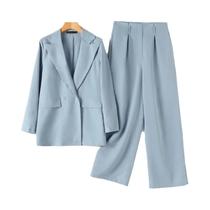 Conjunto Elegante De Blazer Feminino De Manga Comprida E Calça De Perna Larga ZANZEA, Roupa De