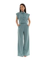 Conjunto Elegante de Top com Botões e babados nos ombros e Calça Pantalona - Con-0054
