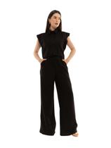 Conjunto Elegante de Top com Botões e babados nos ombros e Calça Pantalona - Con-0054