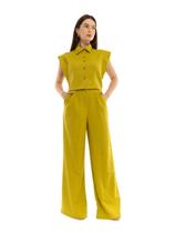 Conjunto Elegante de Top com Botões e babados nos ombros e Calça Pantalona - Con-0054