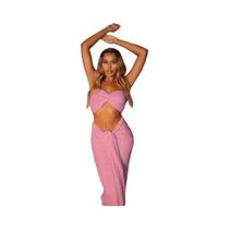 Conjunto Elegante Feminino De Duas Peças, Tops Sem Alças Finos E Saias Justas, Moda De Rua