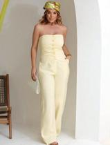 Conjunto Elegante Feminino sem alça Mais Calça Pantalona Alfaiataria Social