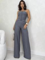 Conjunto Elegante Feminino sem alça Mais Calça Pantalona Alfaiataria Social
