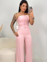 Conjunto Elegante Feminino sem alça Mais Calça Pantalona Alfaiataria Social