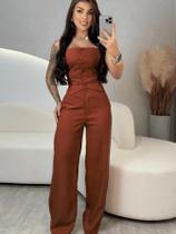 Conjunto Elegante Feminino sem alça Mais Calça Pantalona Alfaiataria Social